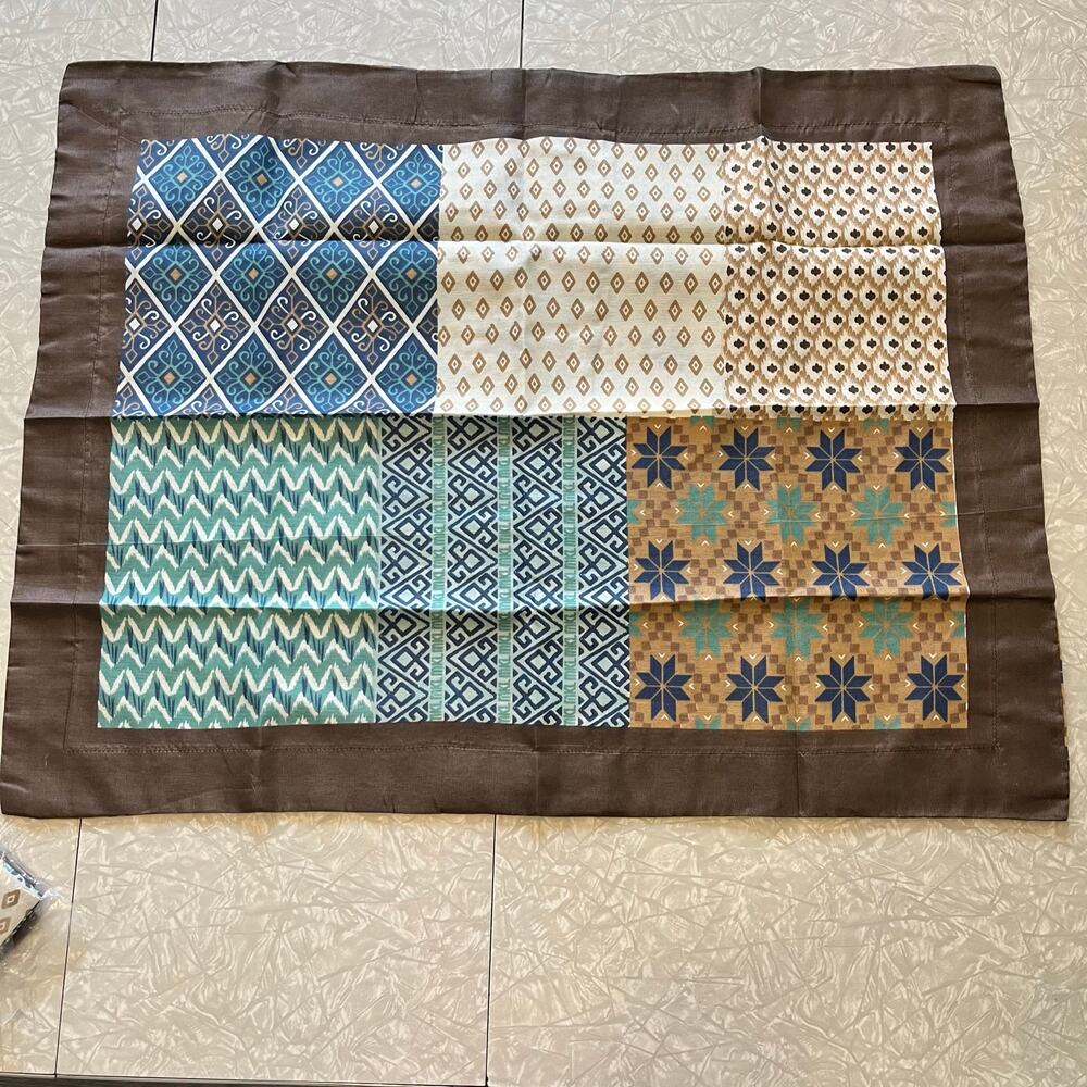 Patchwork geometric traditional patterns blue brown pillow shams quilt country